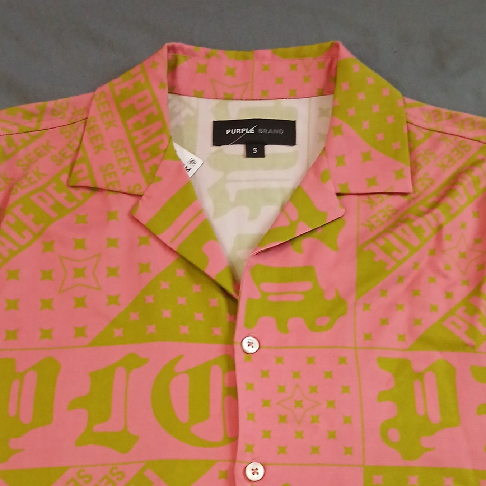 Purple Brand Men's Vibrant Pink and Green Casual Shirt